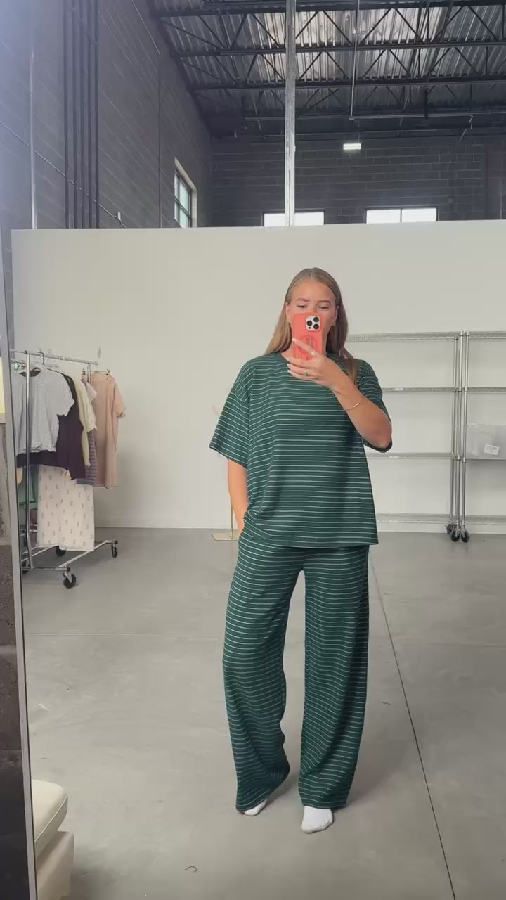 Porter Pinstripe Fleece Pants in Green