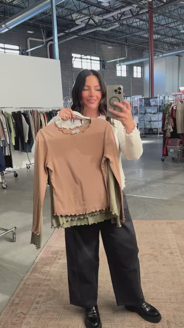 Mari Lettuce Hem Top in Ivory