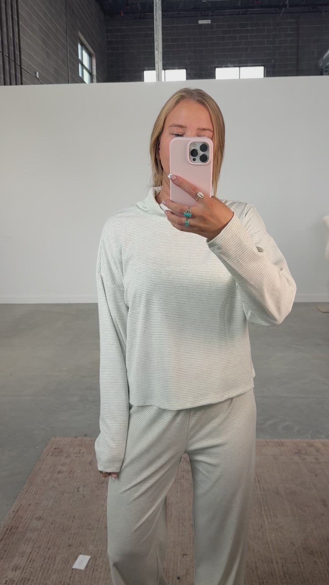 Parker Ribbed Stripe Turtleneck in Baby Blue
