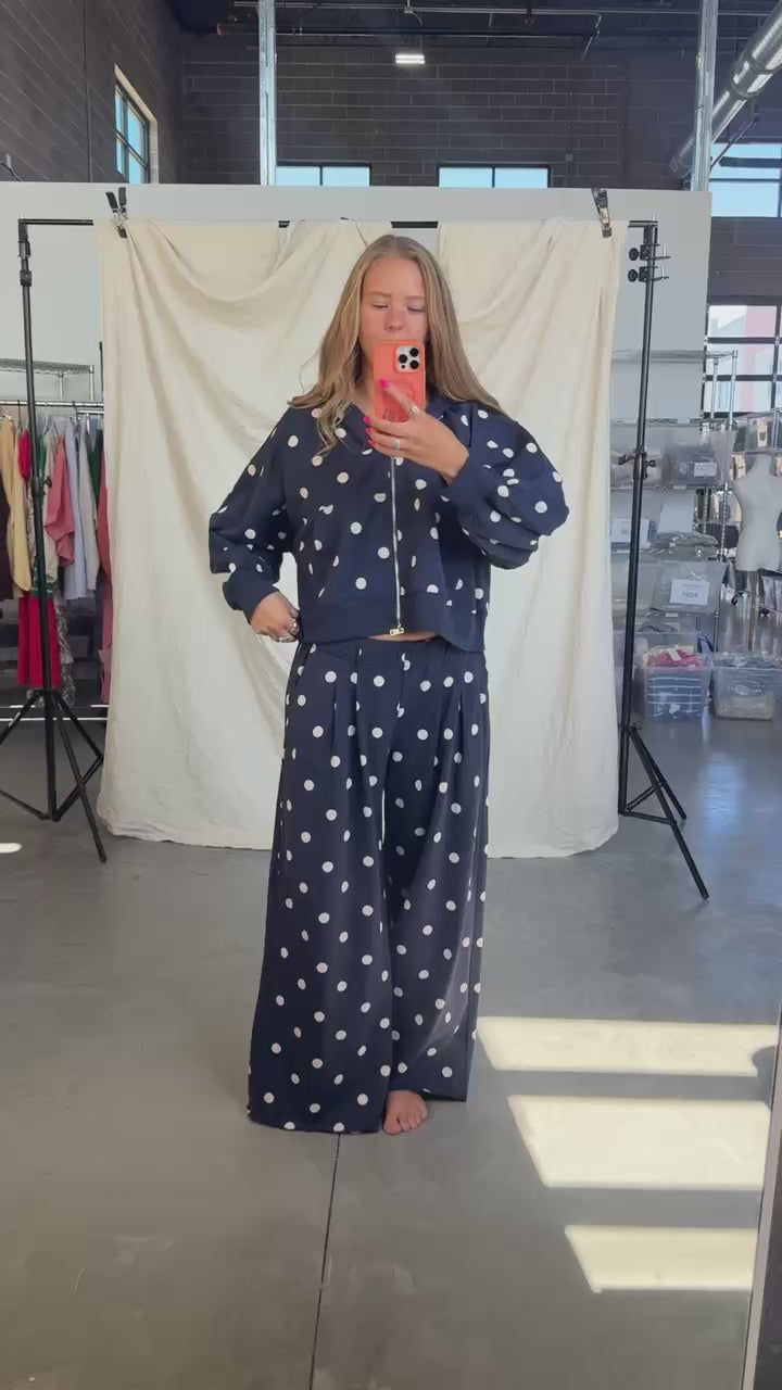 Polka Dot Zip Up Hoodie In Navy