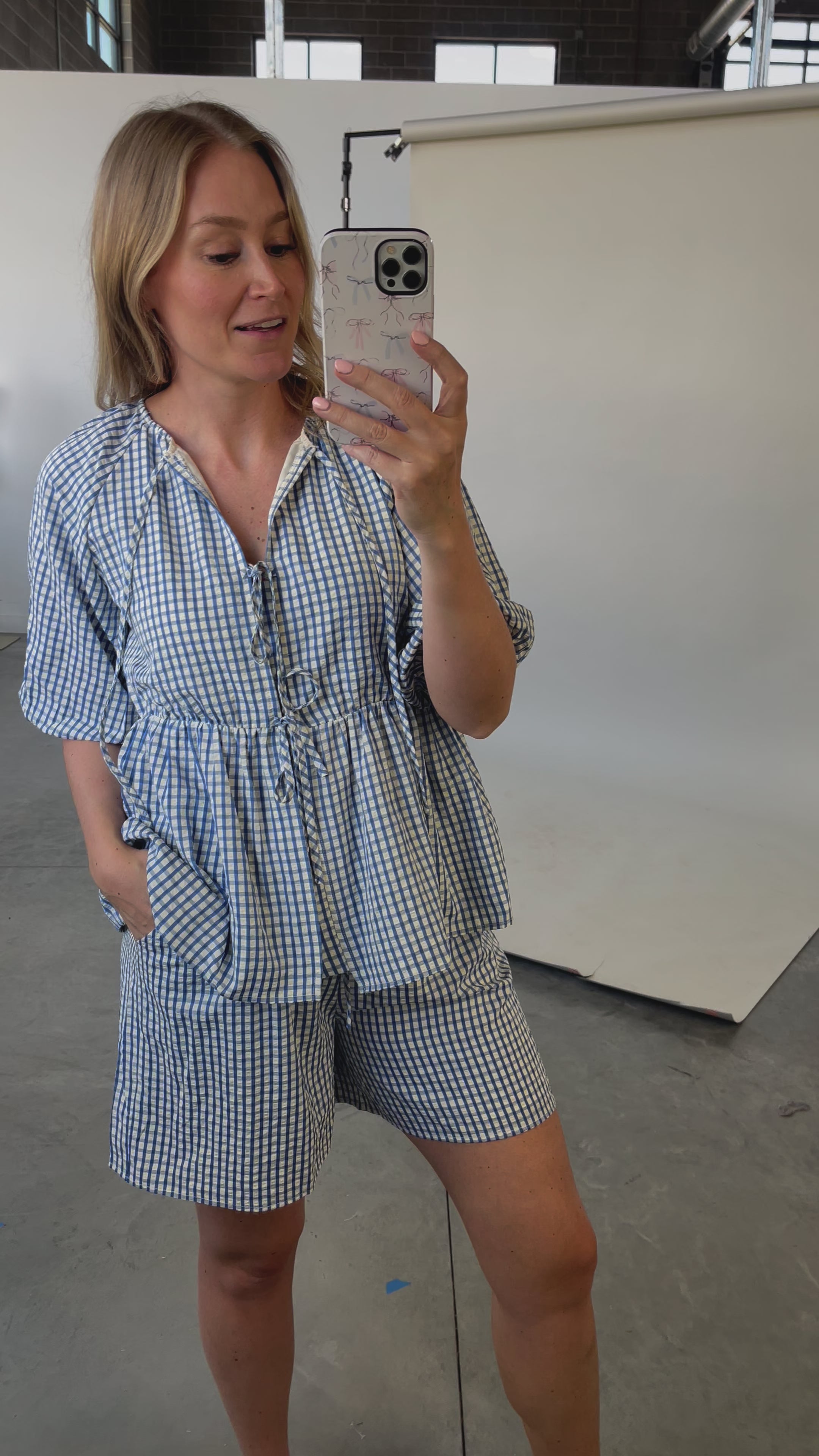 Blueberry Fields Gingham Tie Top