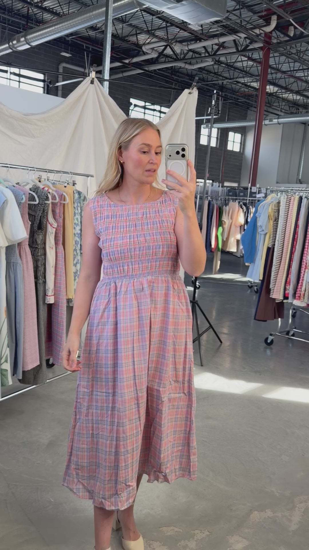 Magnolia Plaid Smocked Midi