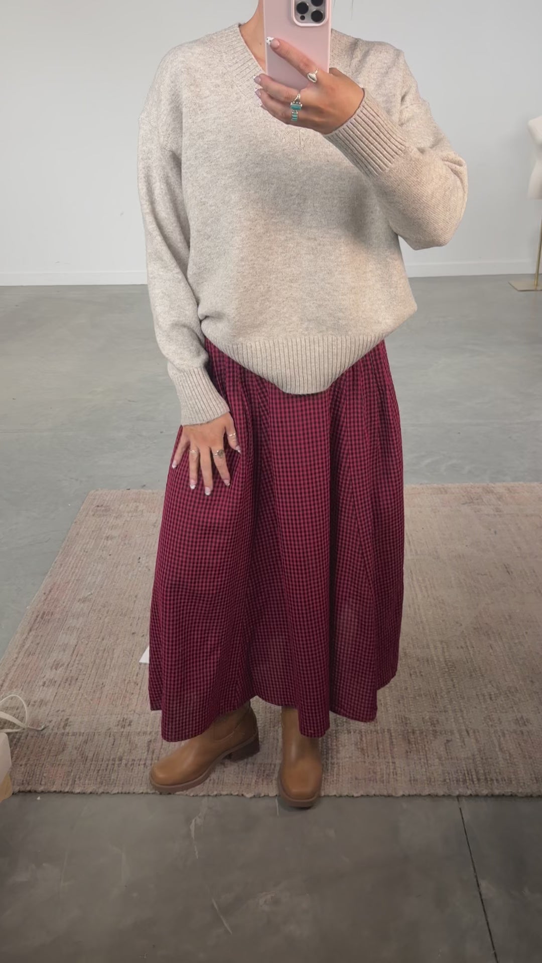 Sutton Gingham Skirt in Berry Red