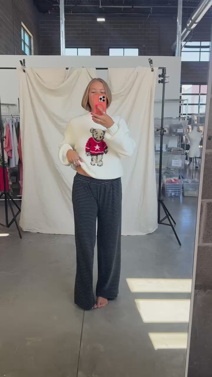 Stripe Ribbed Lounge Pants in Navy
