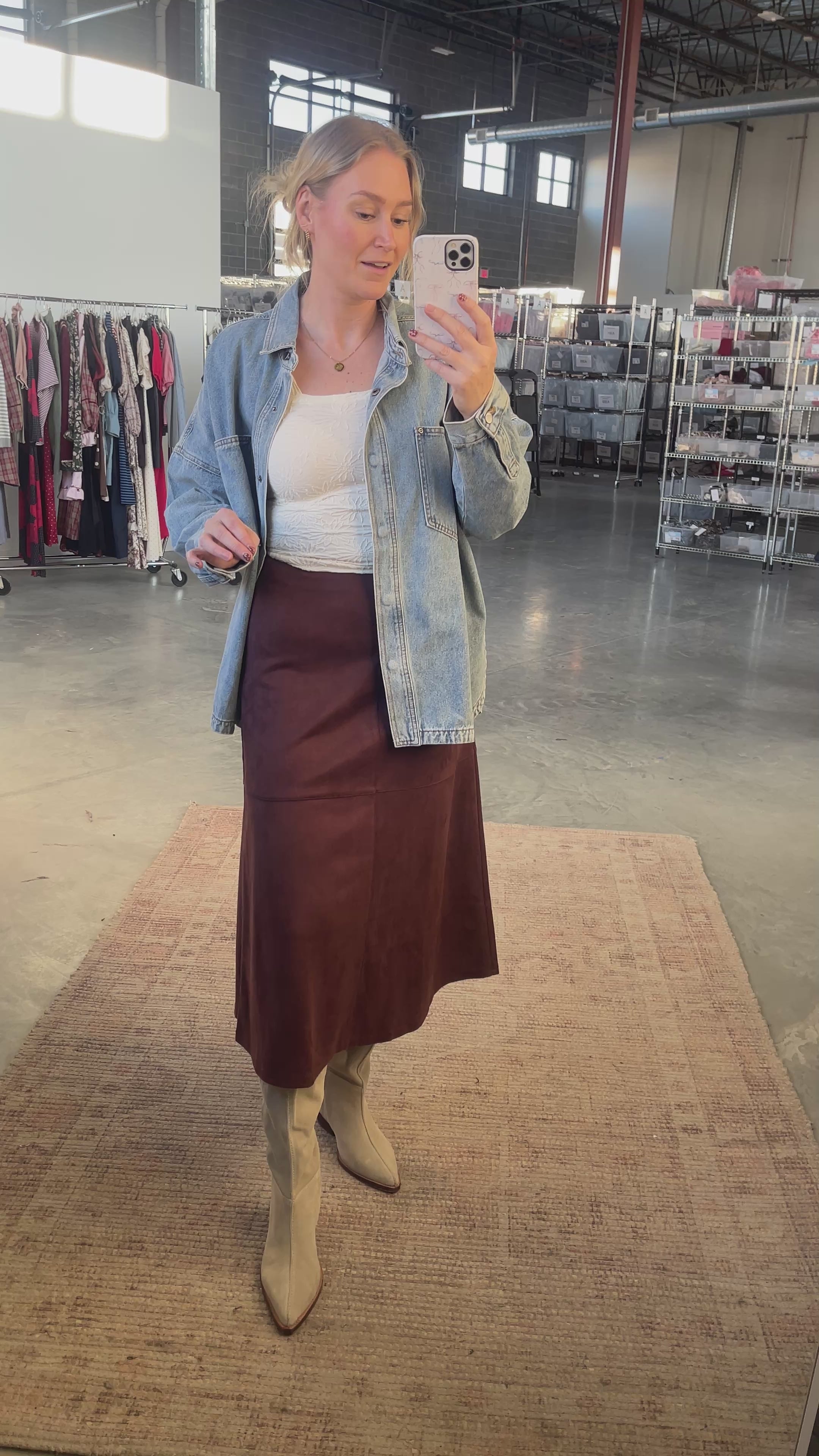 FINAL SALE - Zella Suede A-Line Skirt in Chocolate