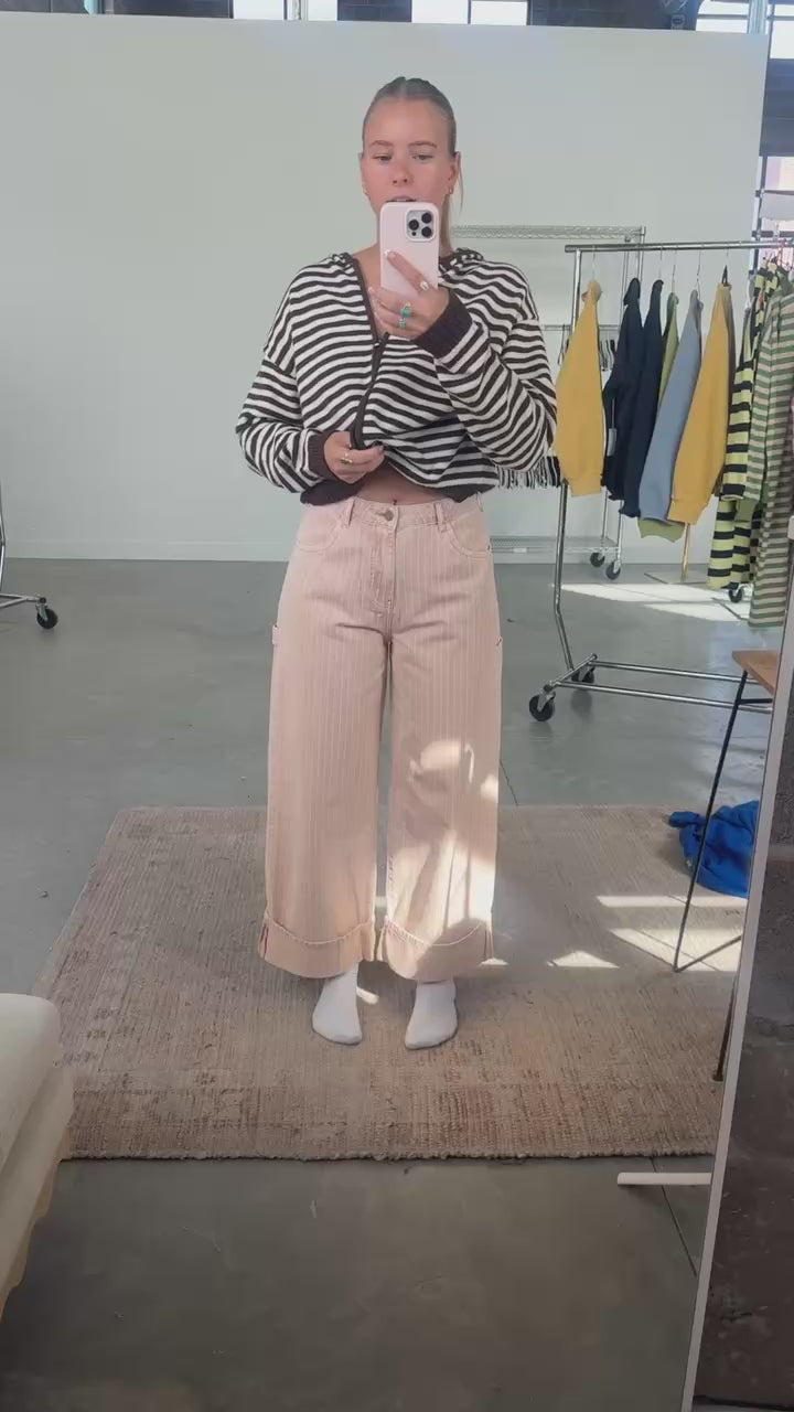 Stripe Cuffed Jeans in Mauve