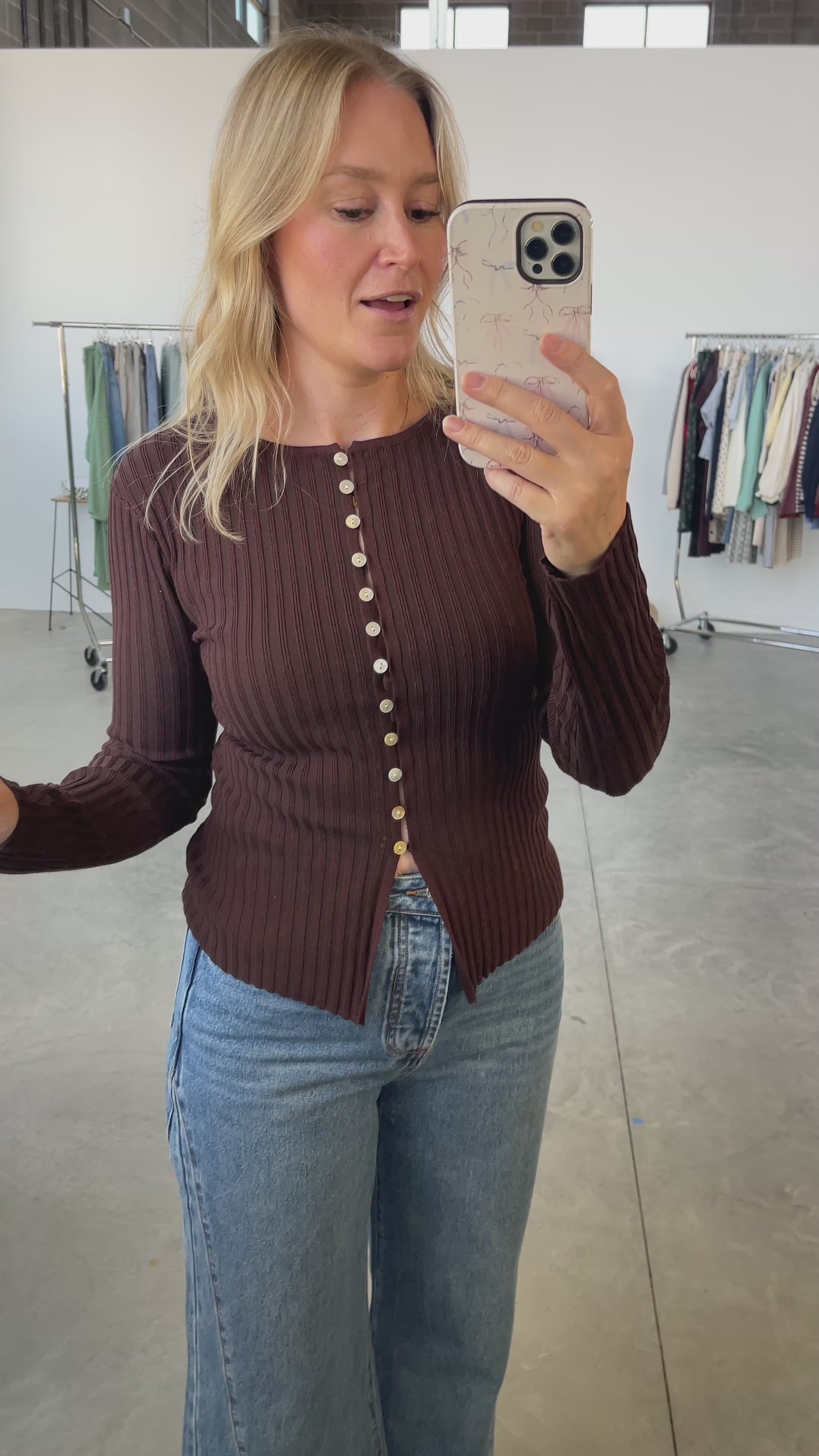 FINAL SALE - Indy Ribbed Cardigan in Chocolate