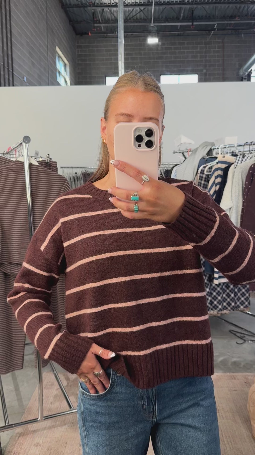 Chocolate/Blush Stripe Sweater