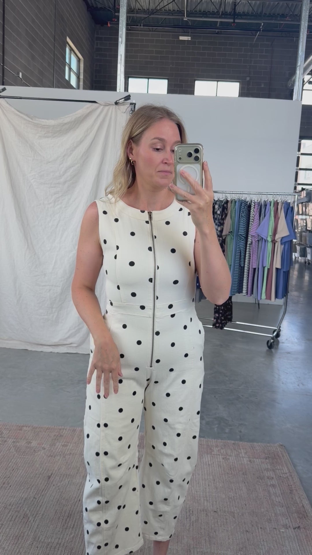 Dotted Zip Front Overalls