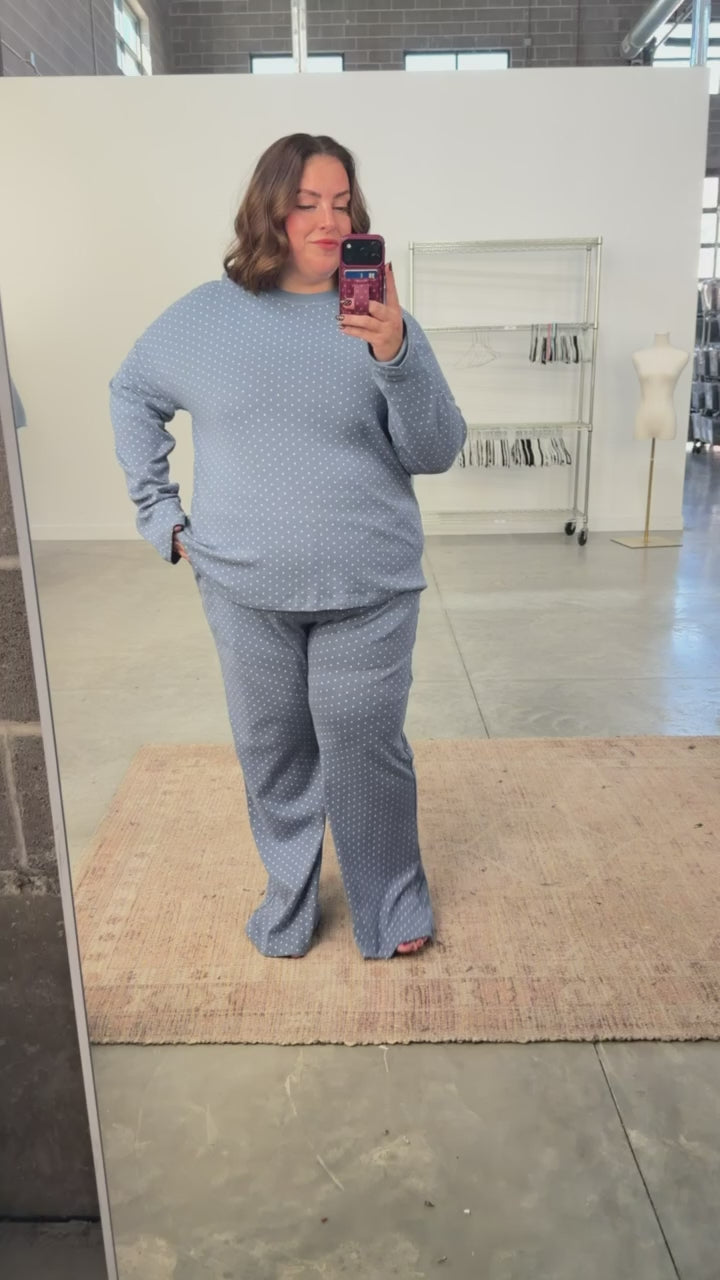 Blaire Polka Dot Pointelle Pants in Dusty Blue