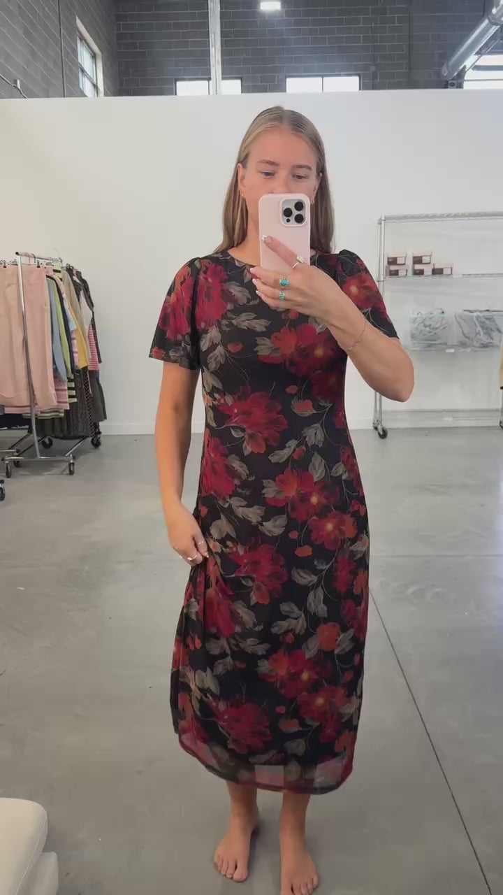 Sookie Black Mesh Floral Dress