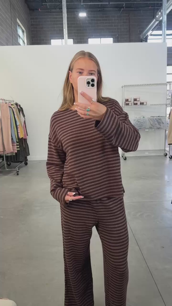 Dean Stripe Brushed Knit Pants in Brown