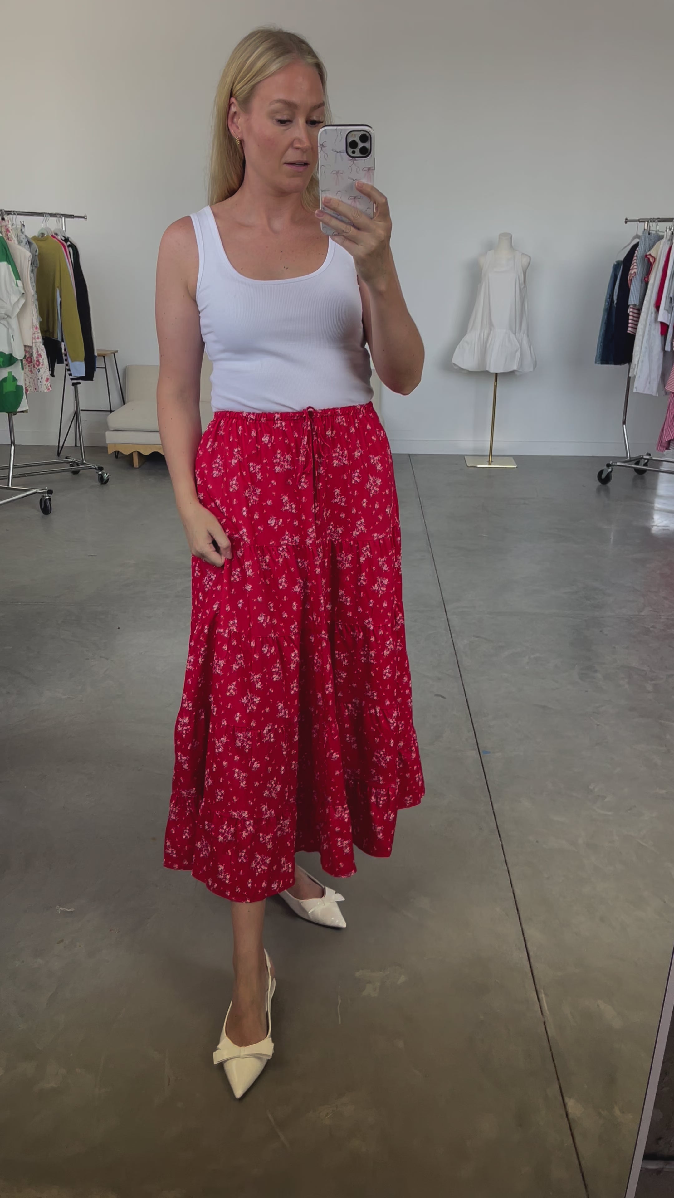 FINAL SALE - Cherry Blossom Maxi Skirt in Red