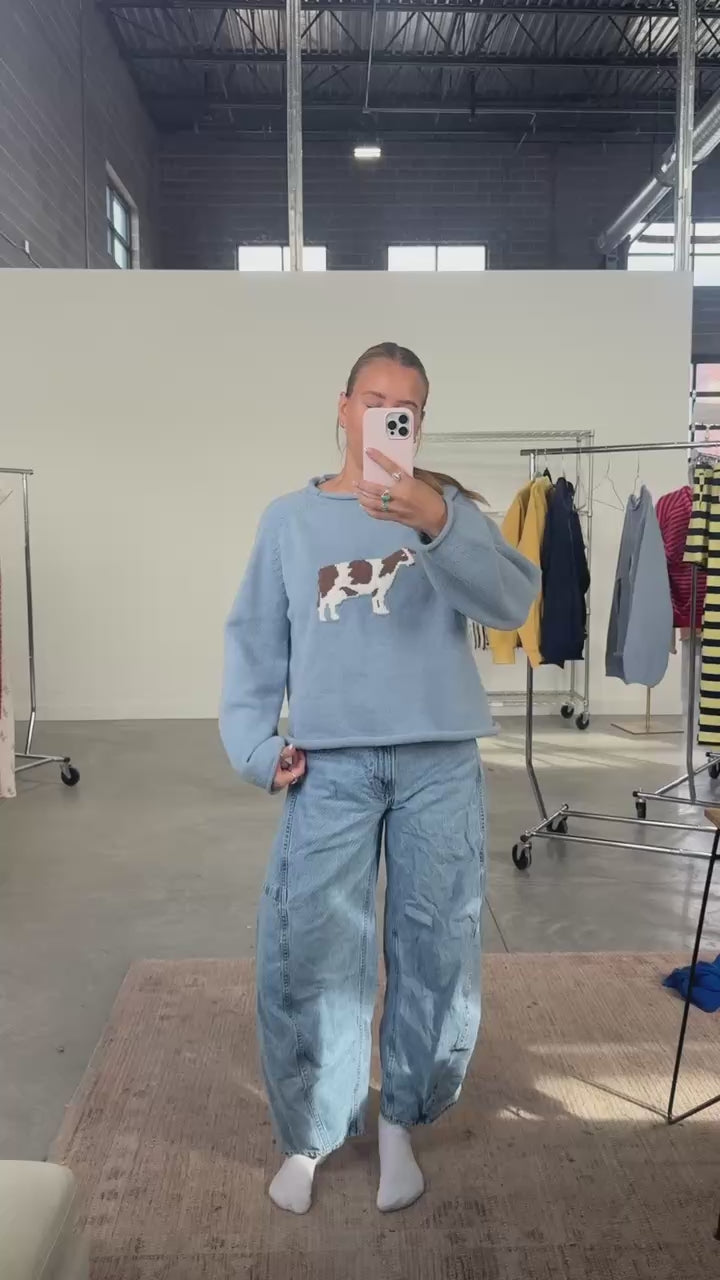 Cow Sweater in Dusty Blue