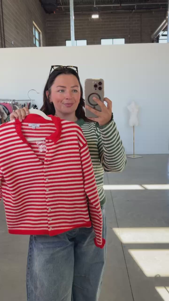 Bennie Stripe Cardigan in Green