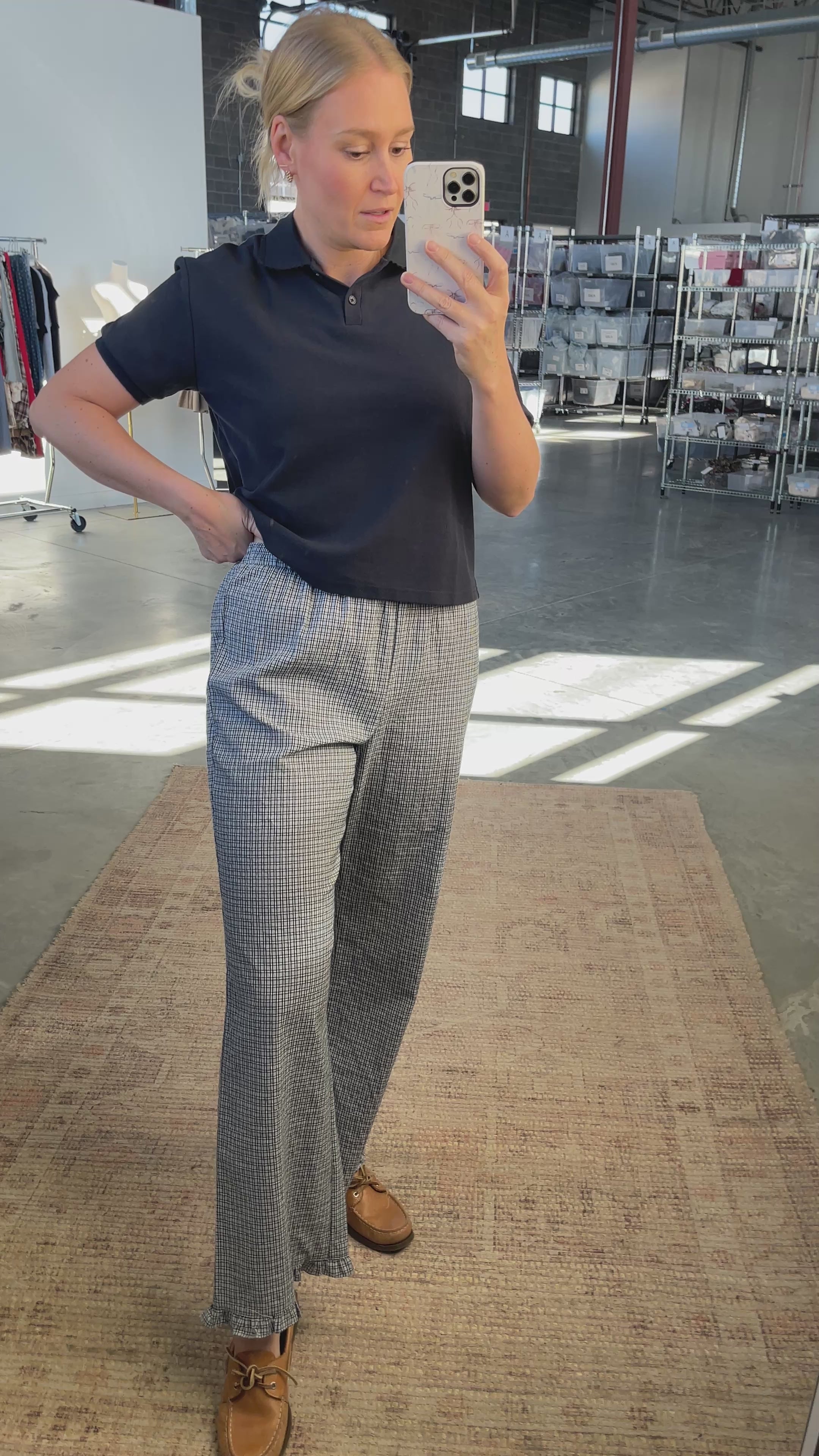 Sophie Plaid Ruffle Pants in Blue