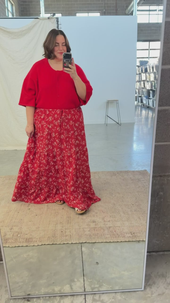 FINAL SALE - Cherry Blossom Maxi Skirt in Red