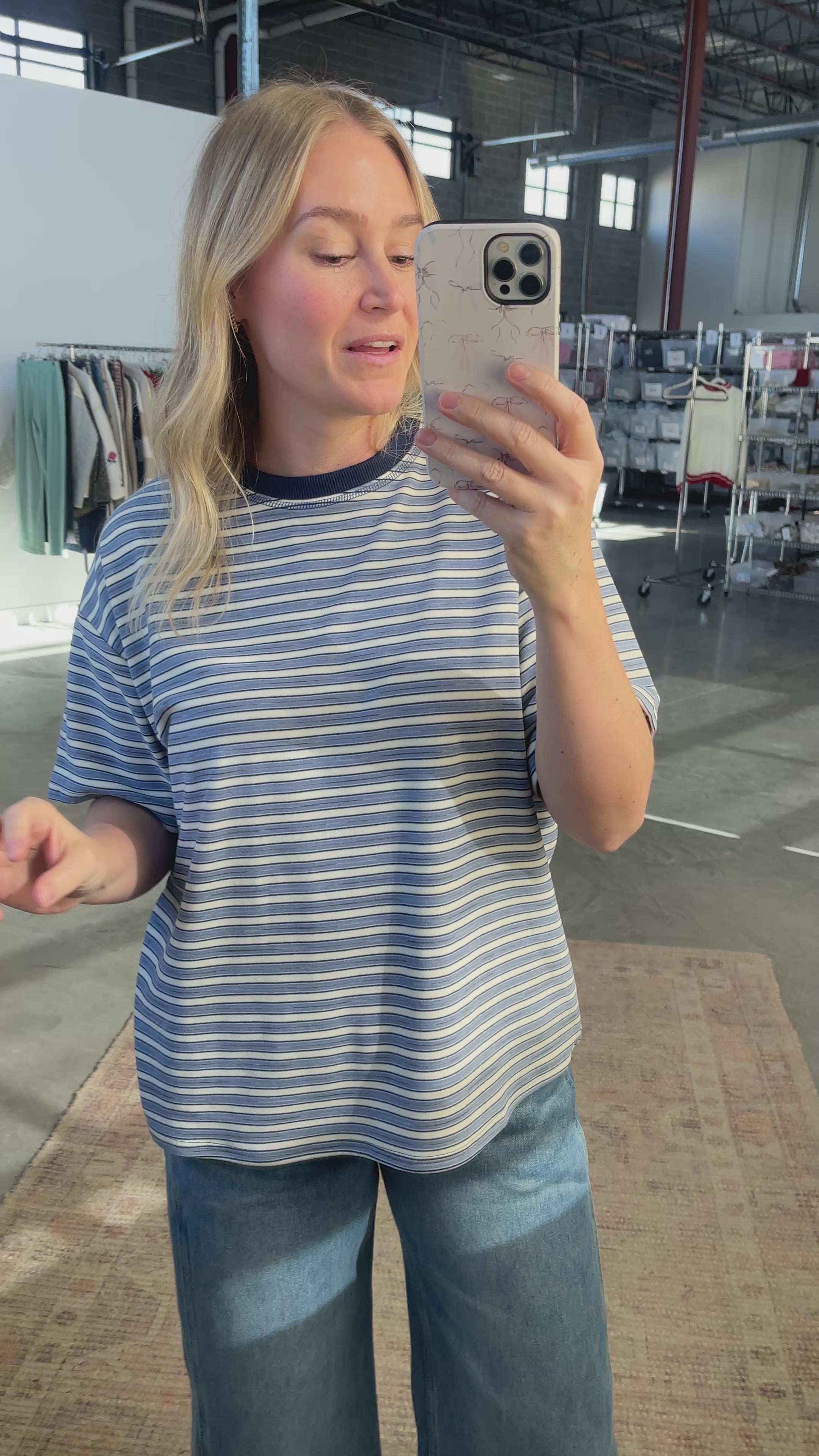 Porter Fleece Stripe Tee in Light Blue
