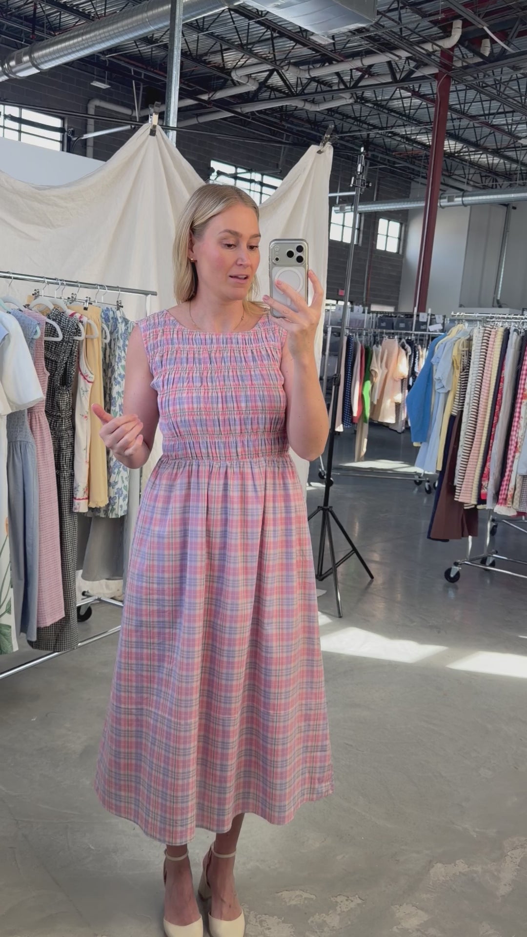 Magnolia Plaid Smocked Midi