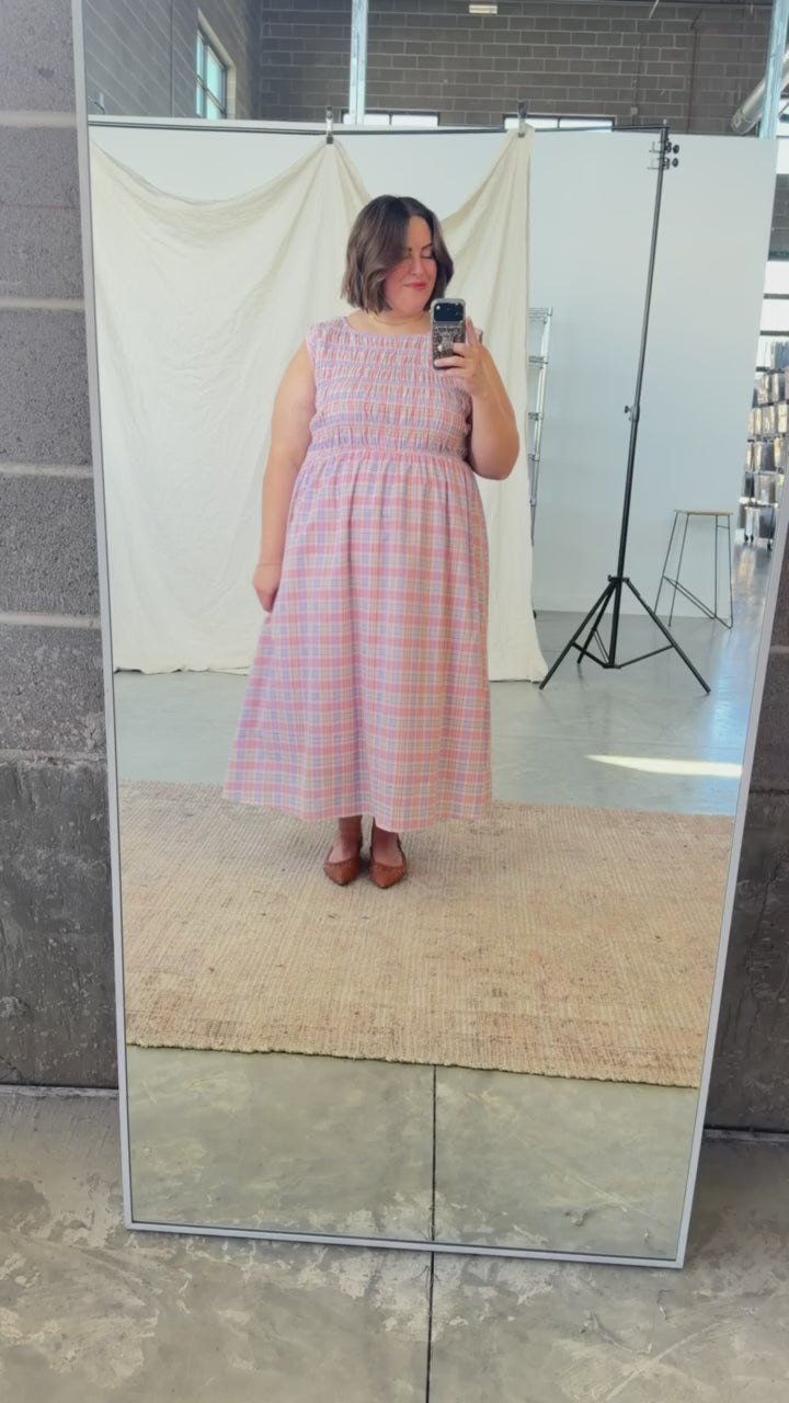 Magnolia Plaid Smocked Midi