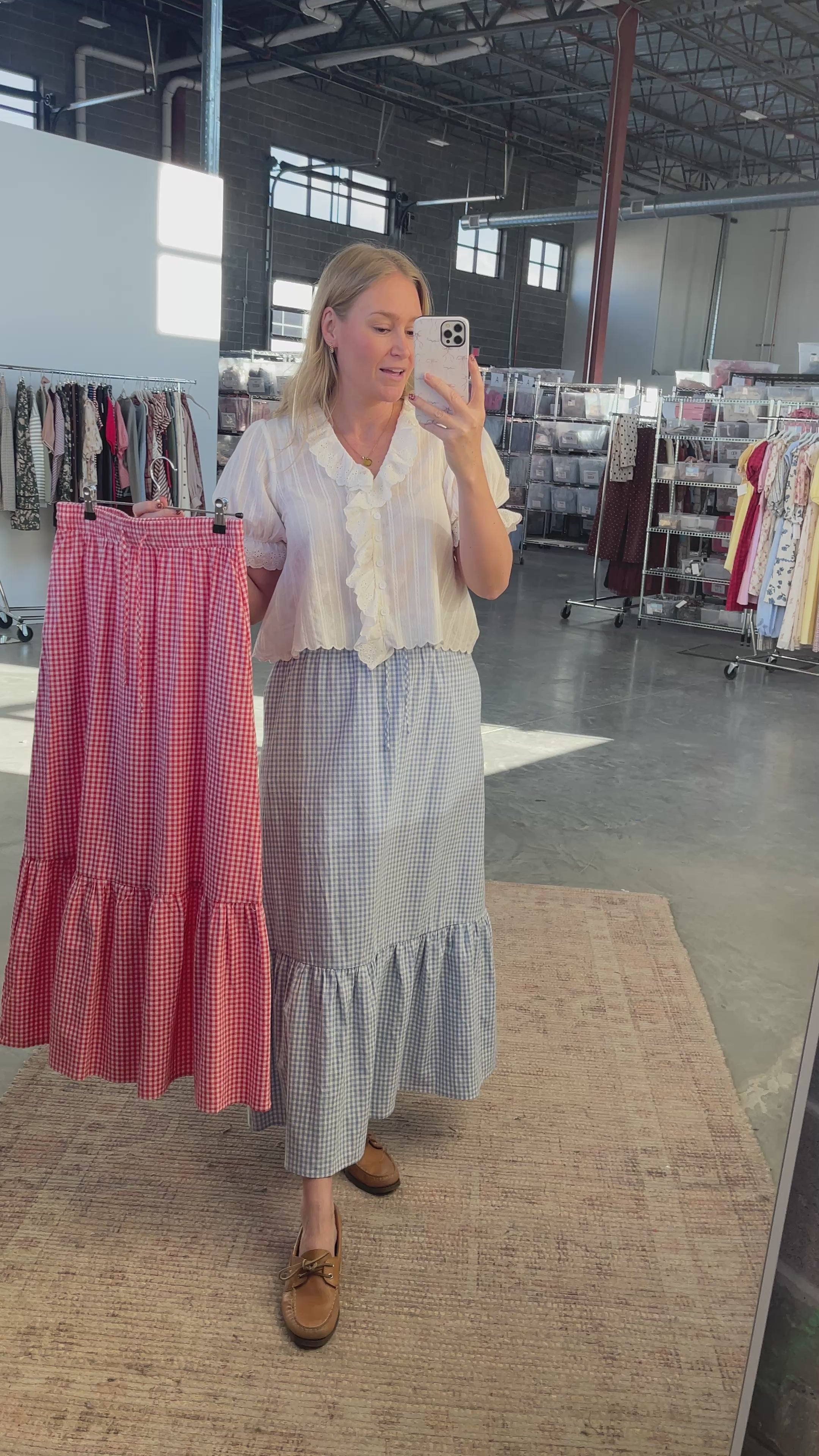 Selene Gingham Skirt in Blue