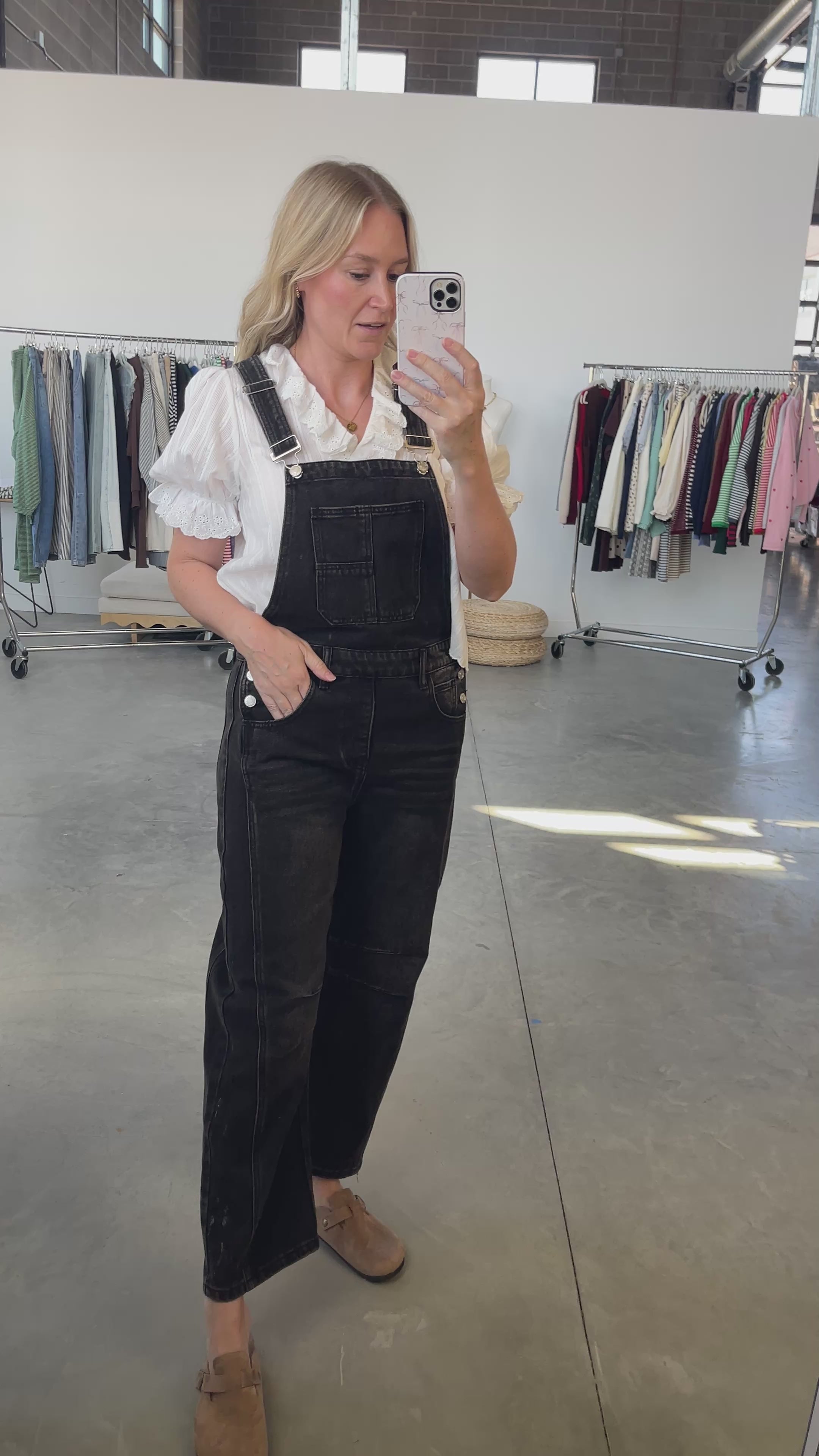 Carly Denim Barrel Overalls in Black