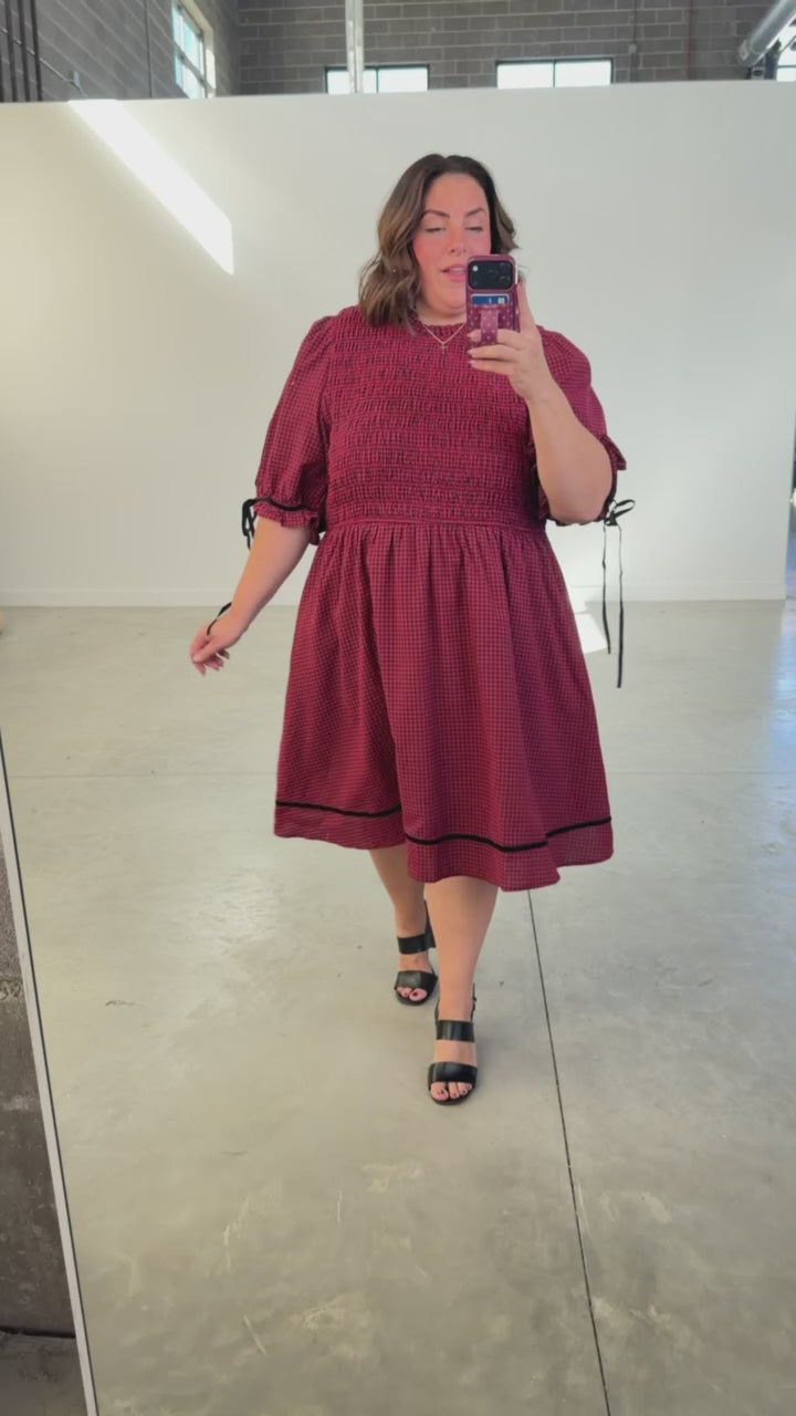 Sutton Gingham Dress in Berry Red