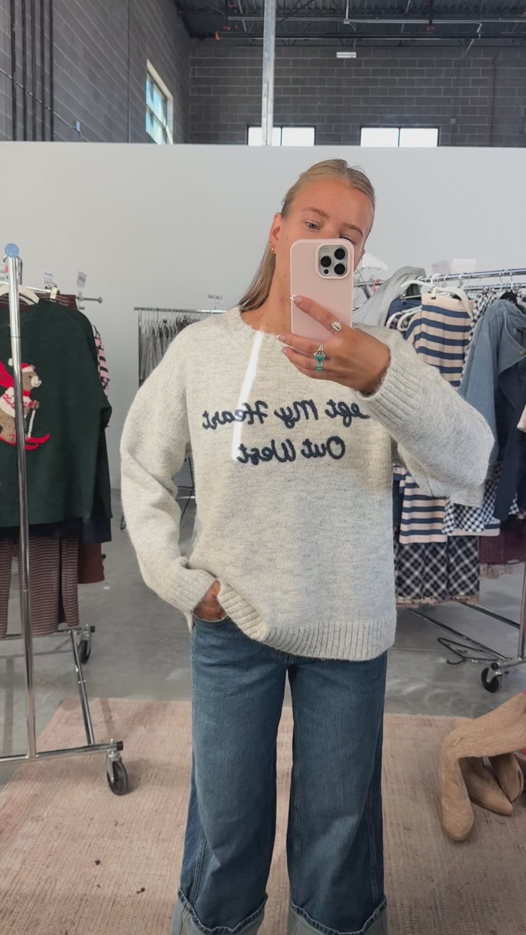 Left My Heart Out West Sweater in Heather Grey