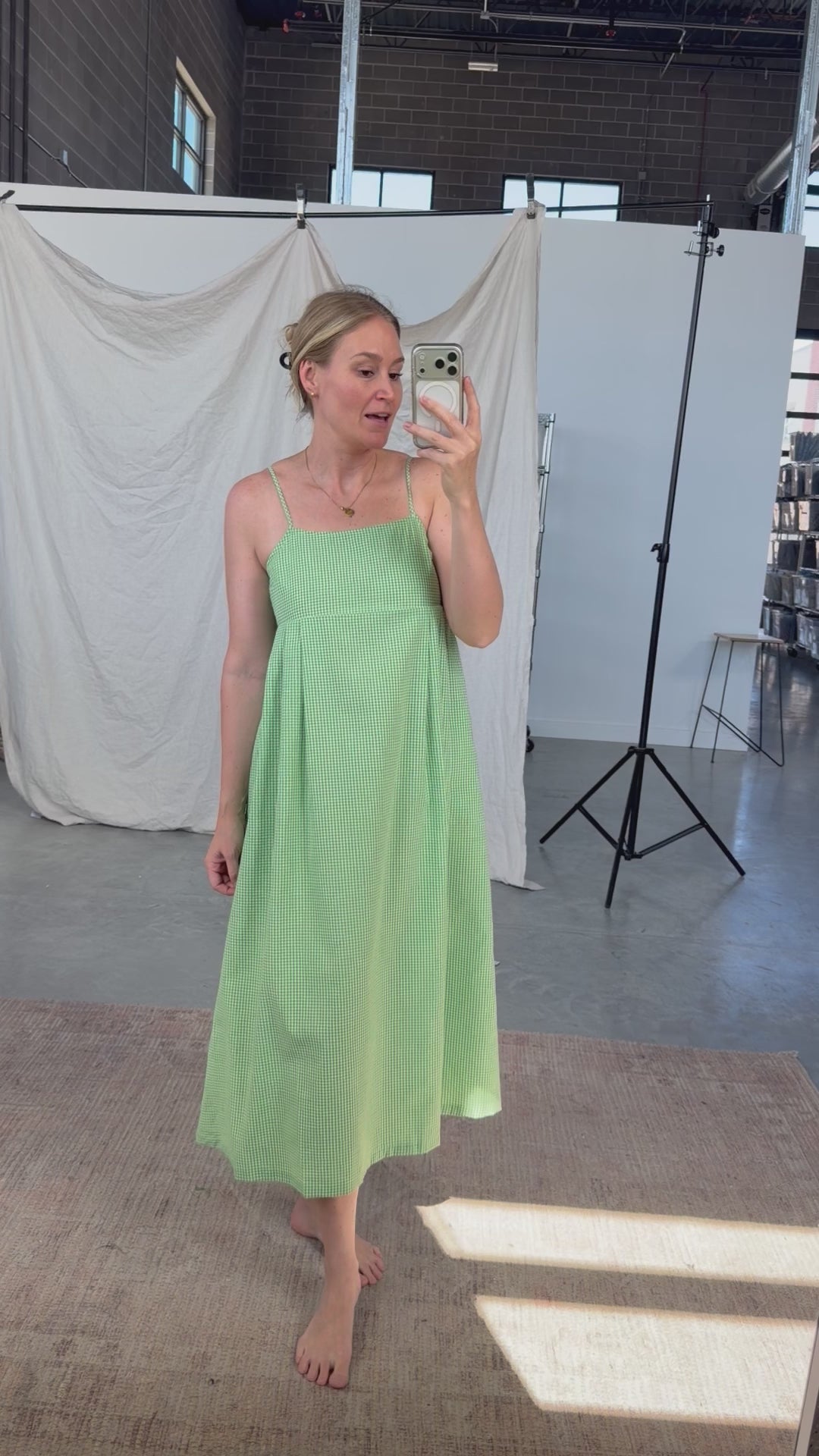 Alice Gingham Midi in Apple Green