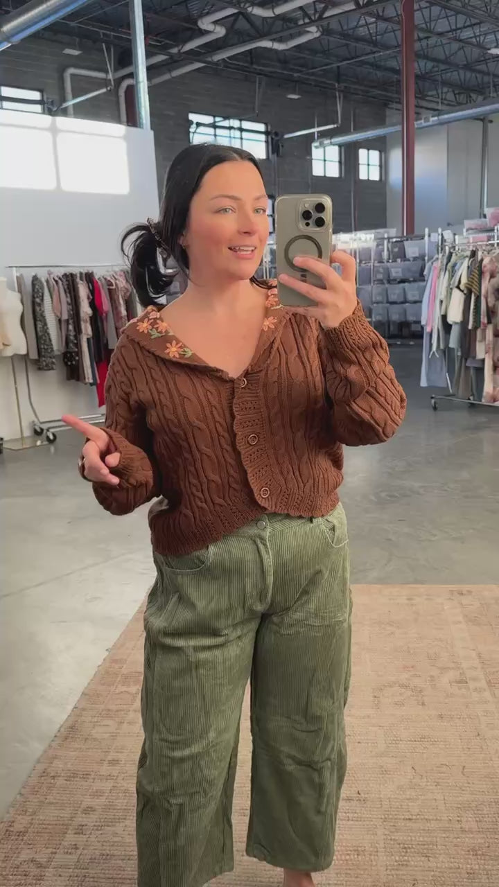 Heather Embroidered Cardigan in Mocha