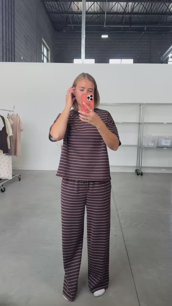 Terry Stripe Pants in Chocolate