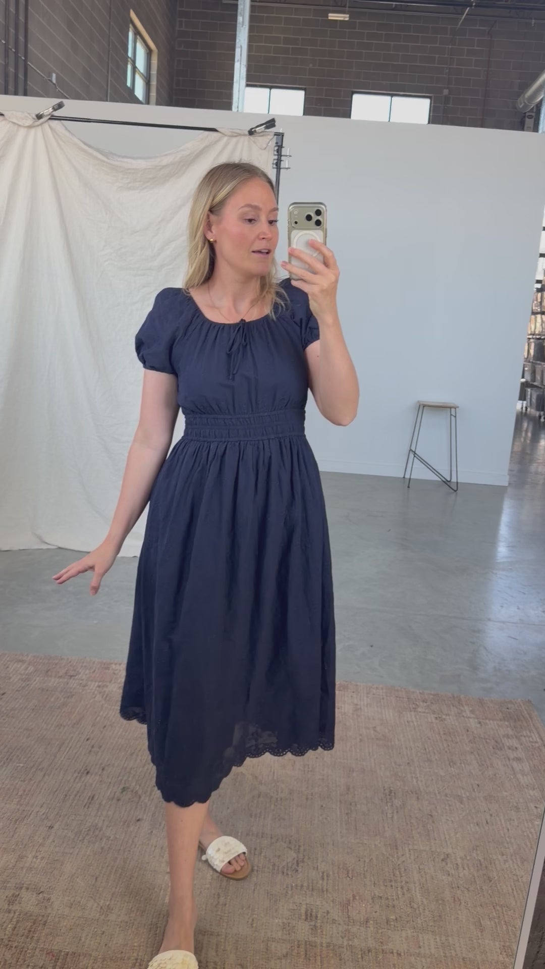 Nellie Embroidered Midi in Navy