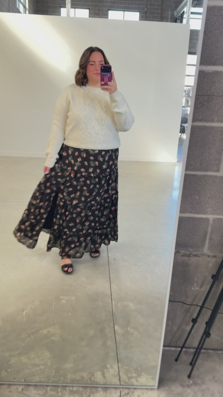 Babette Black Floral Maxi Skirt