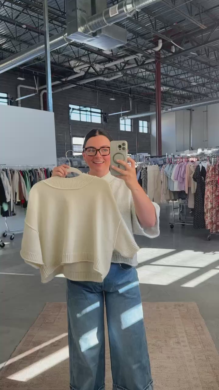 Shari Cropped Sweater in Heather Grey