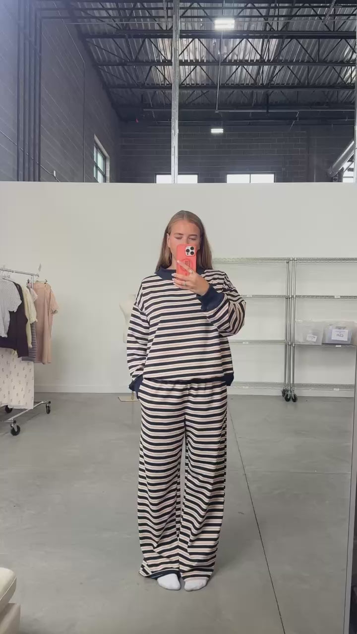 Bennett Stripe Mock Neck Pullover in Navy