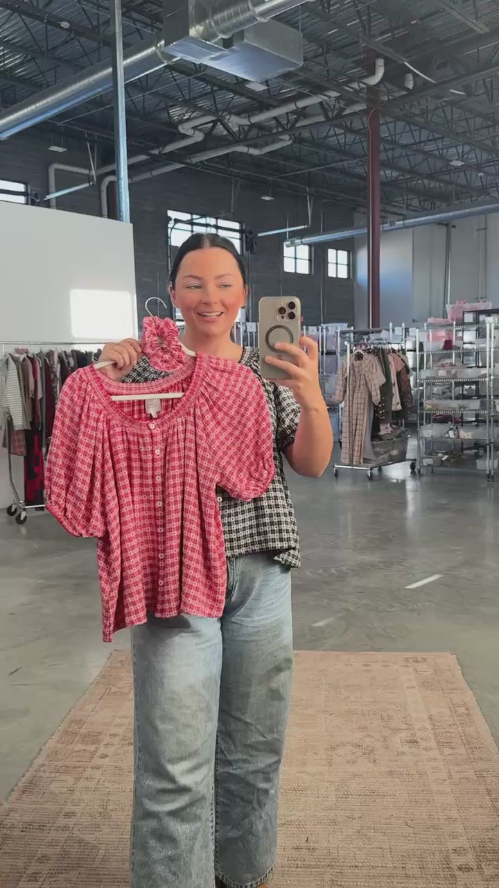 Gwen Gingham Heart Blouse in Red