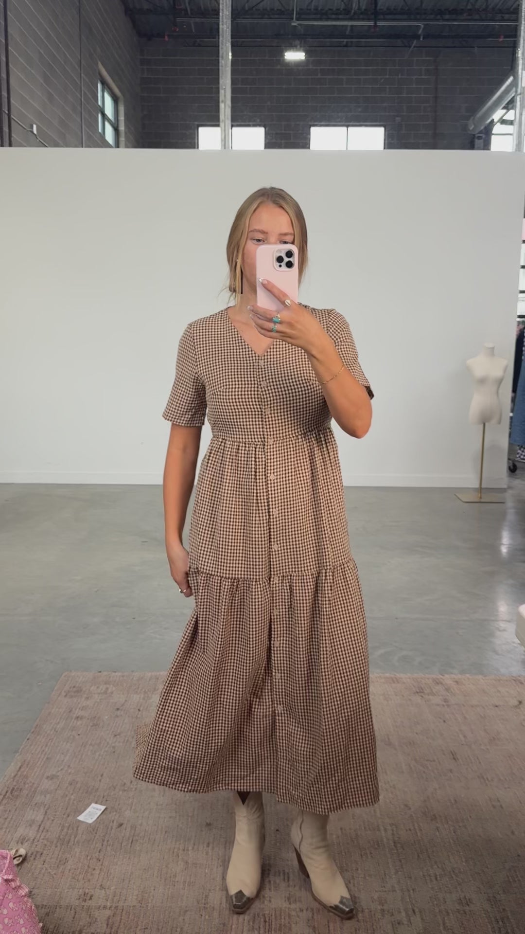 Zoe Gingham Midi in Burgundy
