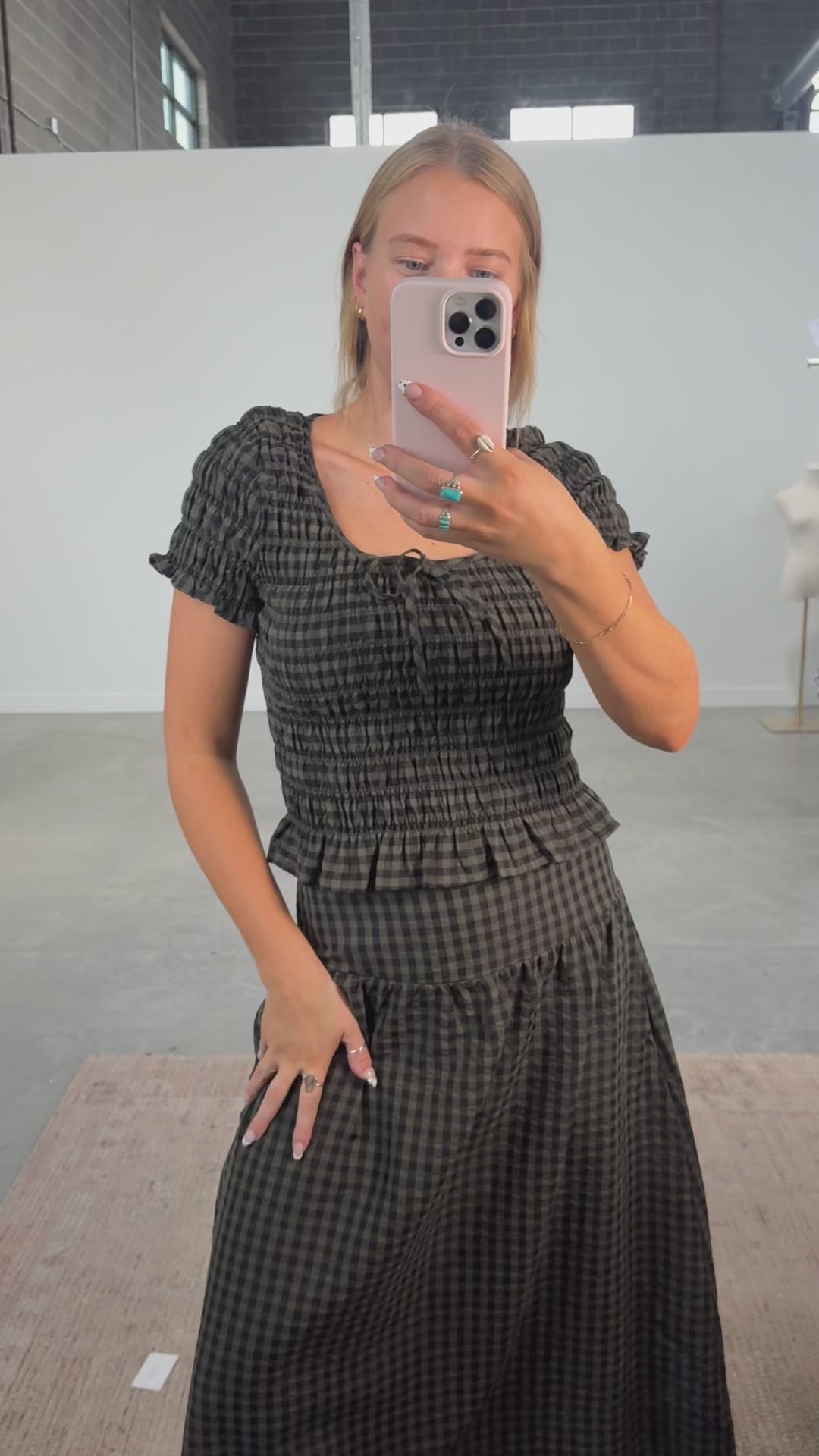 Hattie Gingham Blouse in Dark Olive