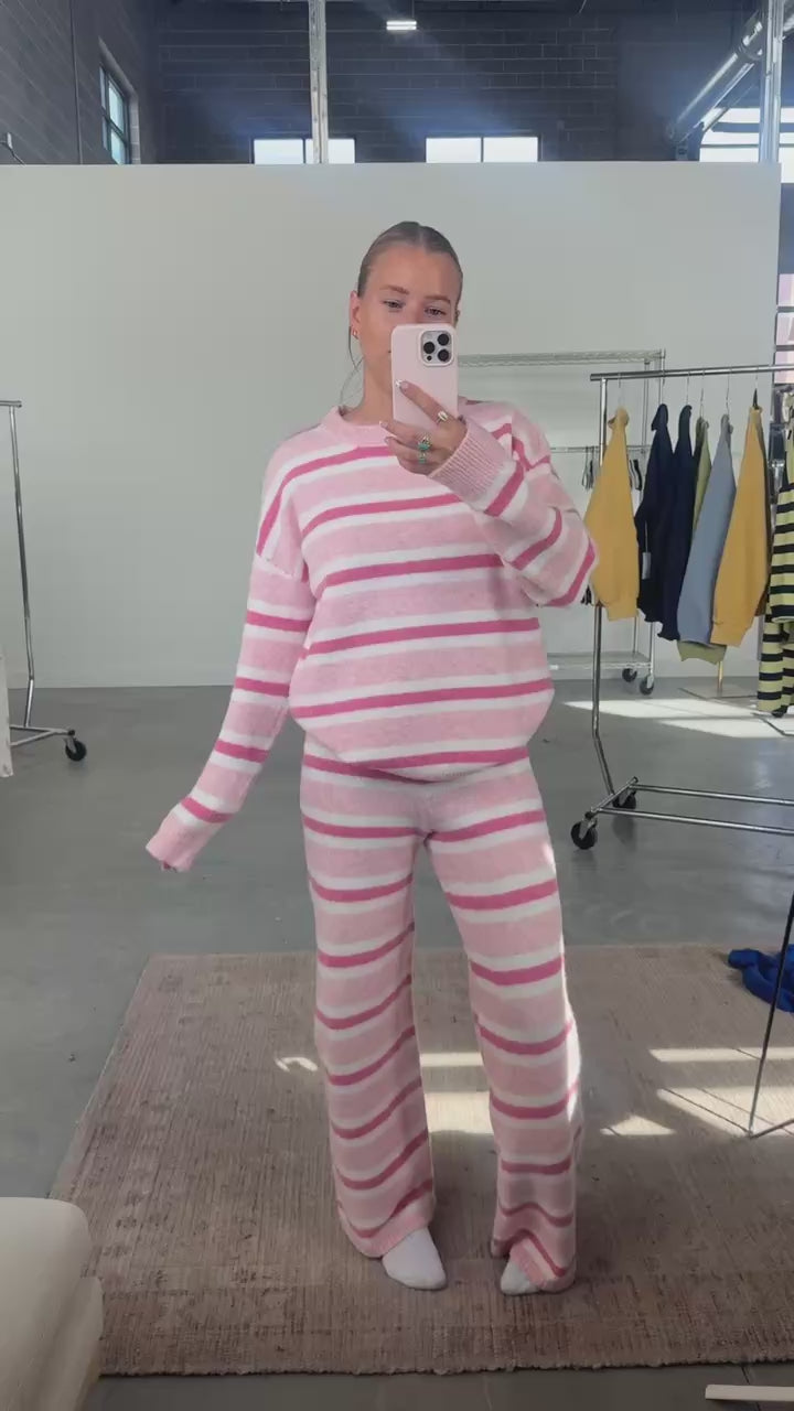 Fuzzy Knit Stripe Sweater in Blush