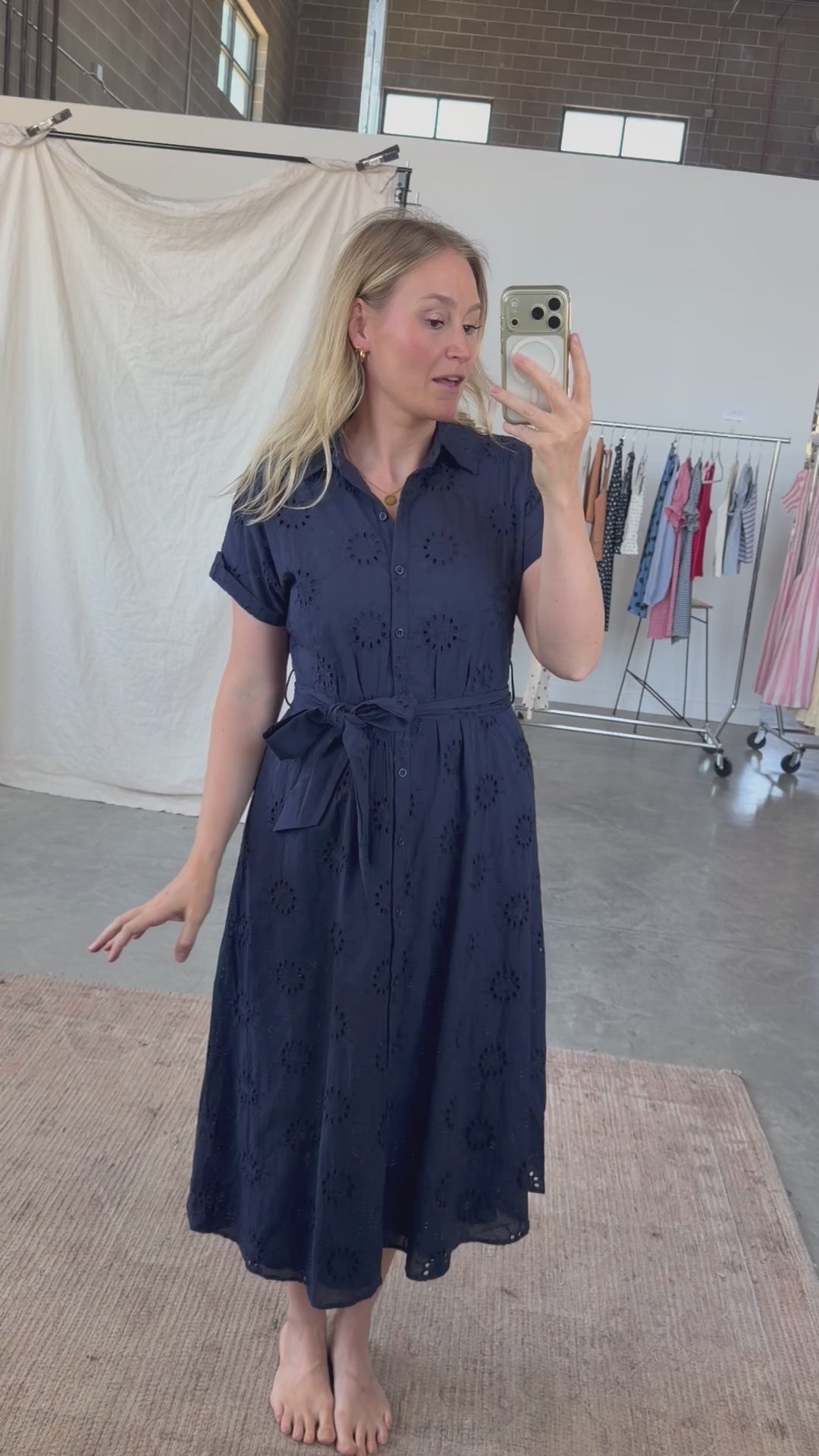 Liv Eyelet Dress in Navy