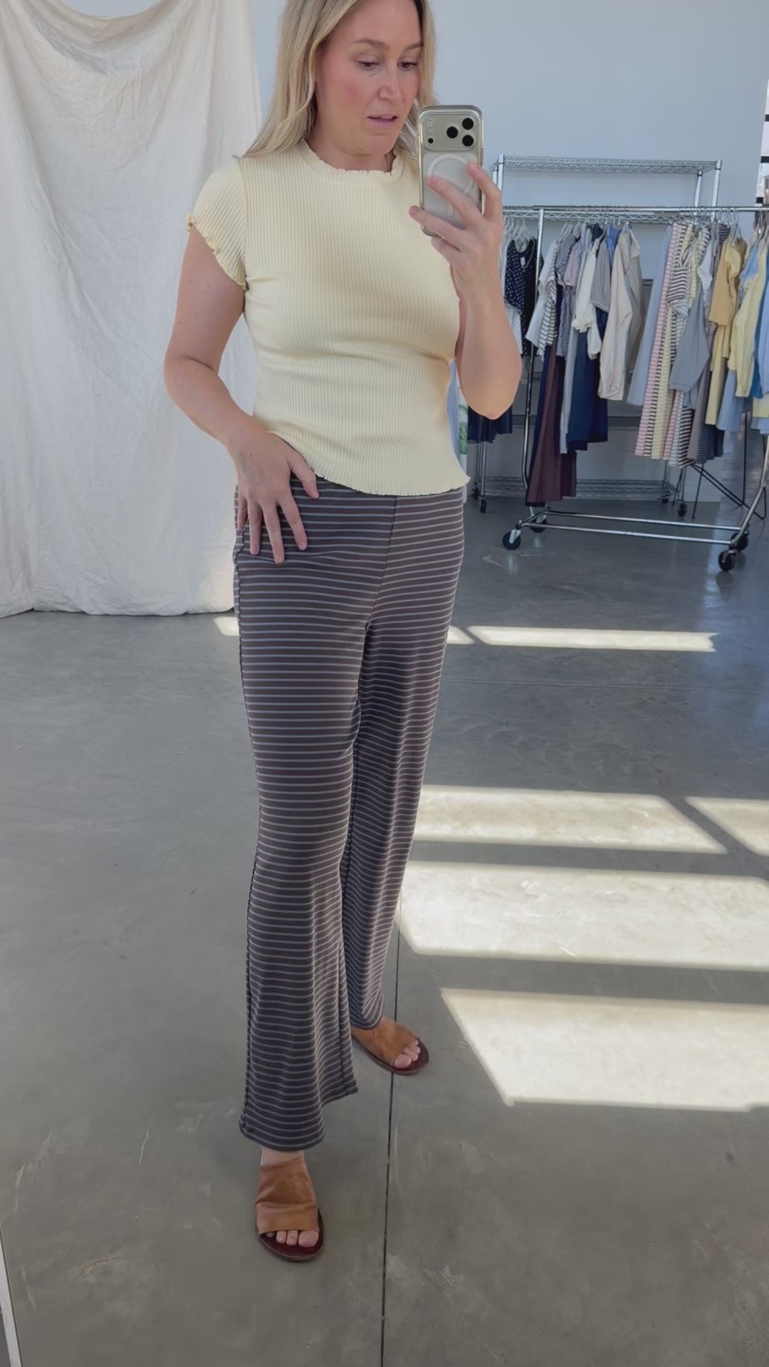 Gigi Pinstripe Pants in Brown/Blue Pinstripe