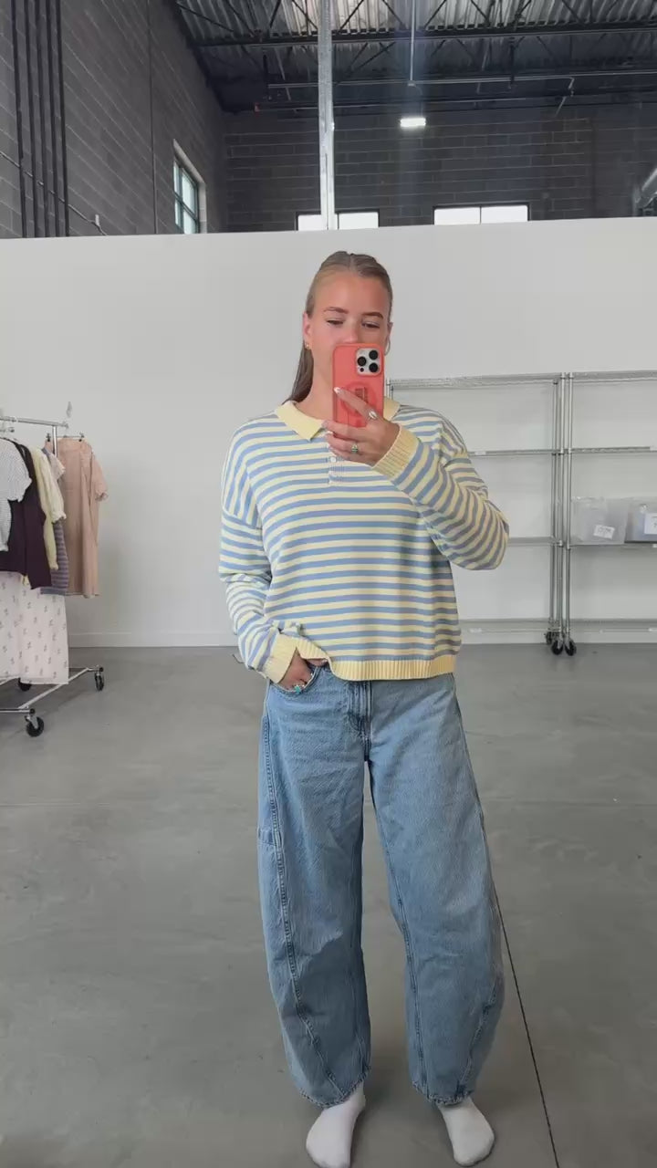 Knit Stripe Polo in Butter