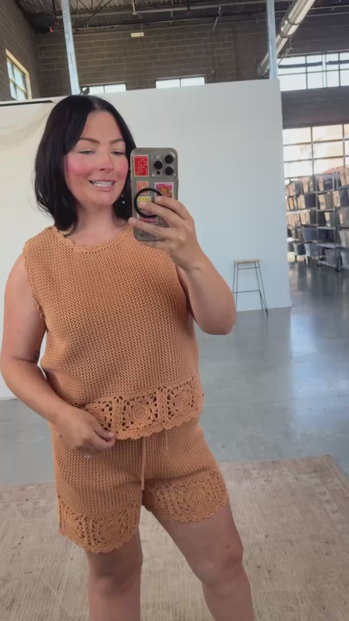 Tera Crochet Shorts in Dusty Apricot