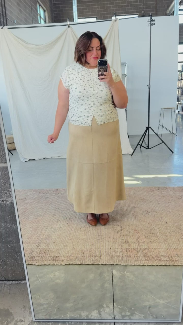 FINAL SALE - Zella Suede A-Line Skirt in Natural
