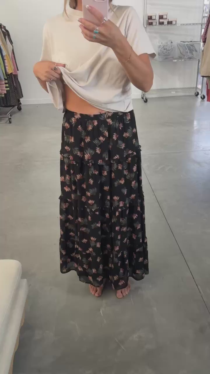 Babette Black Floral Maxi Skirt