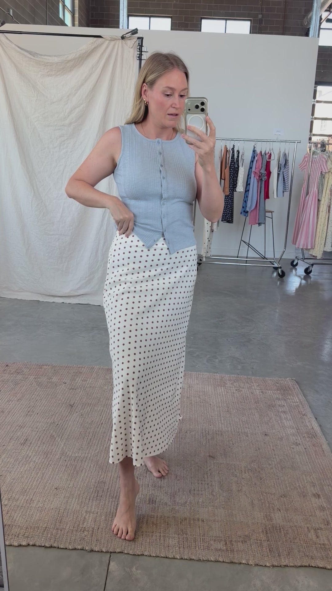 Dot Darling Skirt in Ivory/Brown