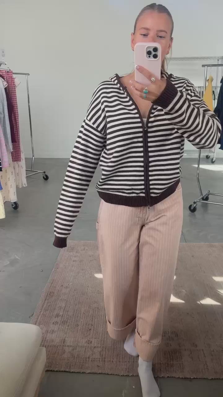 Myles Stripe Hooded Jacket in Denim/Pink