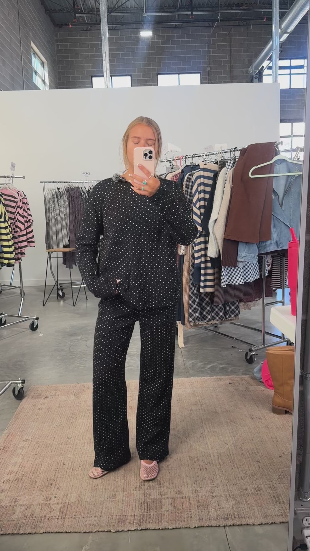 Blaire Polka Dot Pointelle Pants in Black