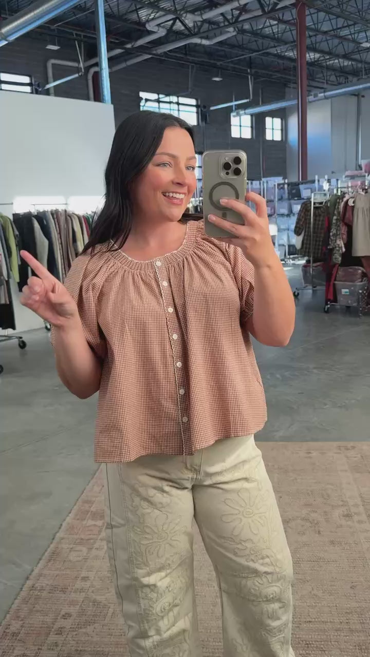 Quincy Gingham Top in Brown