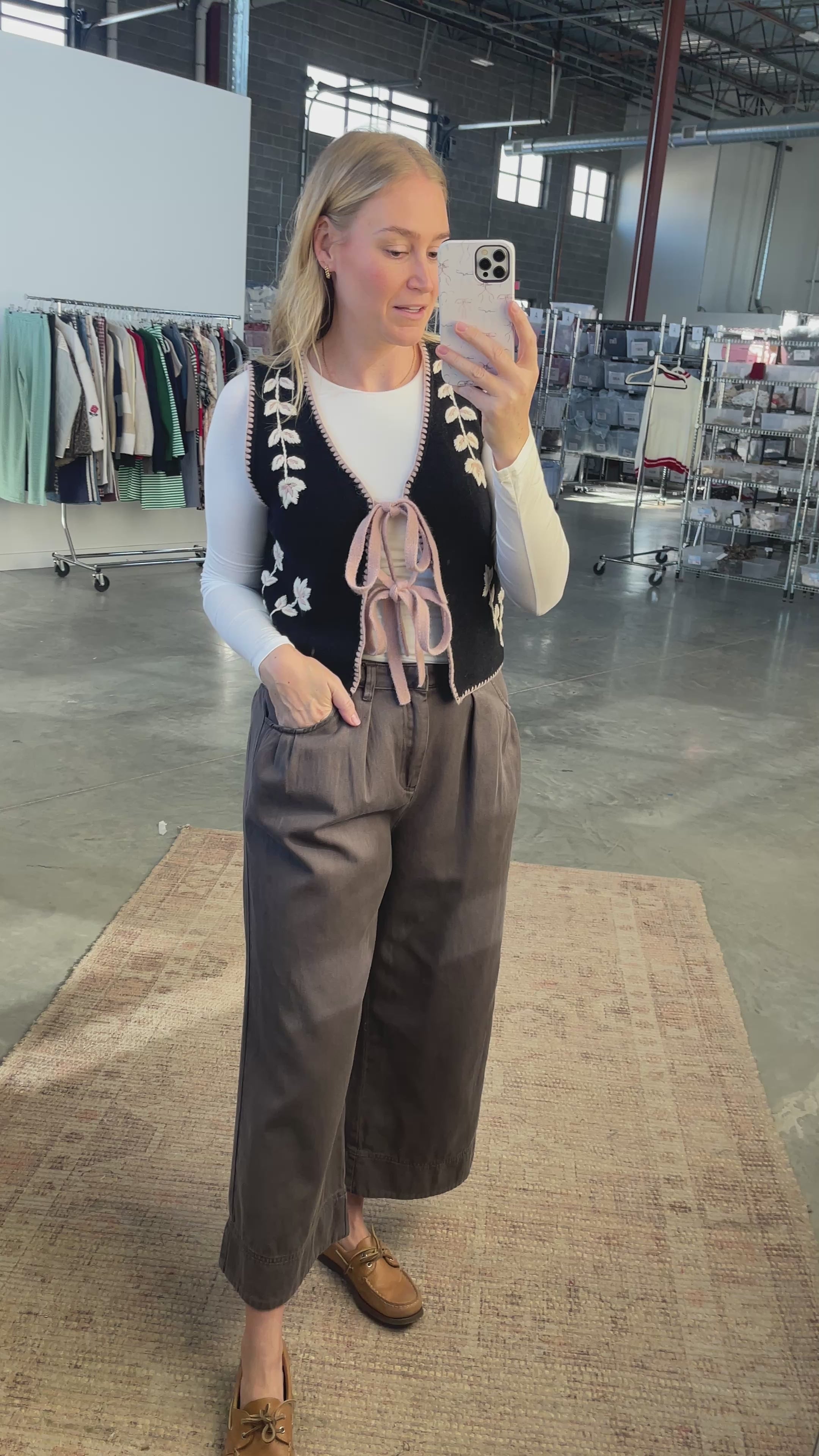 FINAL SALE - Georgia Floral Embroidered Vest in Black